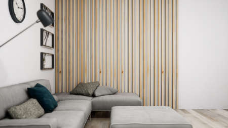 Modern design living room interior with beautiful view . 3D renderingの写真素材