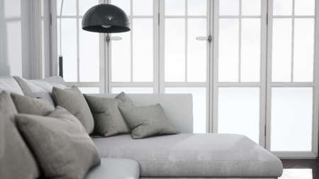 Modern design living room interior with beautiful view . 3D rendering