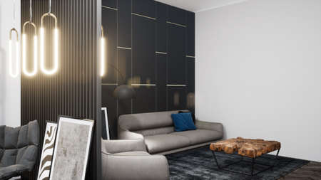 Modern design living room interior with beautiful view . 3D rendering