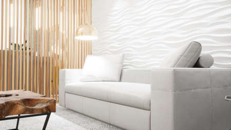 Modern design living room interior in Scandinavian style . 3D rendering