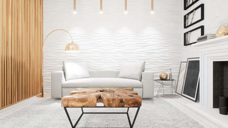 Modern design living room interior in Scandinavian style . 3D rendering