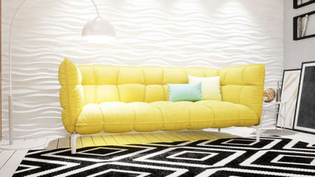 Modern design living room interior in Scandinavian style . 3D rendering