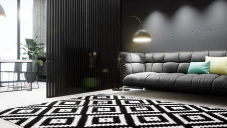 Modern design living room interior in Scandinavian style . 3D rendering