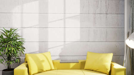 Beautiful modern living room interior in Scandinavian style. 3D renderingの写真素材