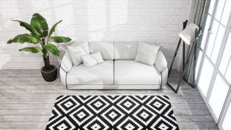 Modern design living room interior in Scandinavian style . 3D renderingの写真素材
