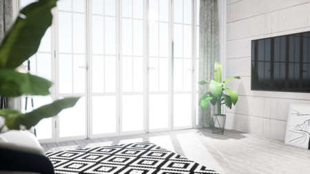 Modern design living room interior in Scandinavian style . 3D rendering
