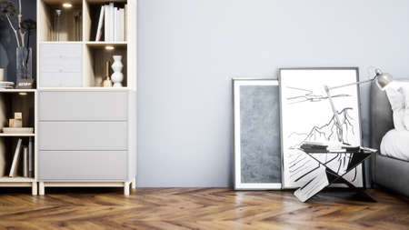 Modern design living room interior in Scandinavian style . 3D rendering