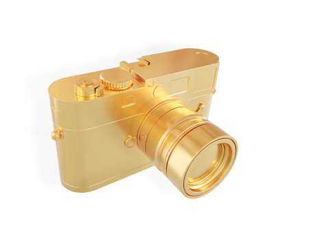A golden camera on a white background. 3D render