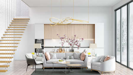 Modern bright Scandinavian-style living room interior