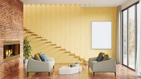 Mock up poster frame in modern interior