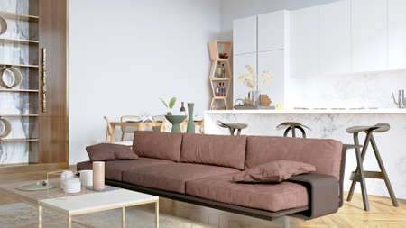 Modern stylish kitchen interior, room with wooden
