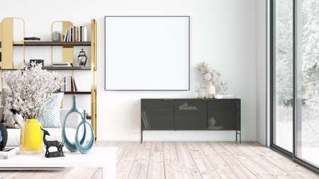 Modern beautiful interior room with a white