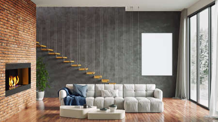 Mock up poster frame in modern interiorの写真素材