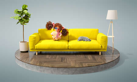 A little girl watches a movie orの写真素材