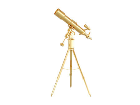 Gold brass telescope isolated on White backgroundの写真素材