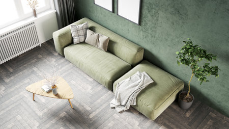 Living room interior in loft, scandinavian style