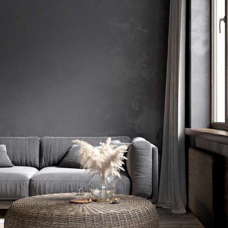 Living room interior in loft, scandinavian styleの写真素材