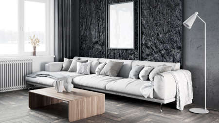 Mock-up frame in home interior backgroundの写真素材