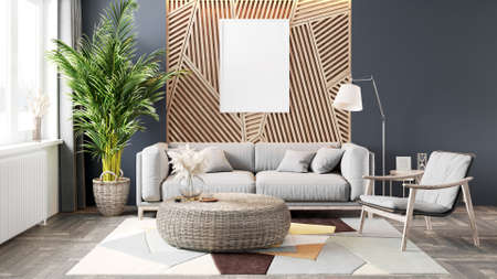 Mock-up frame in home interior backgroundの写真素材