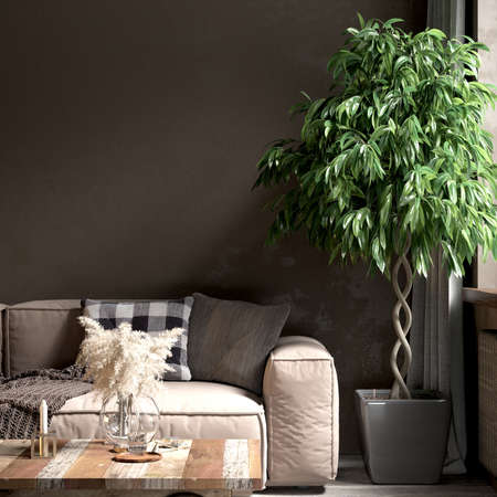 Living room interior in loft, scandinavian styleの写真素材