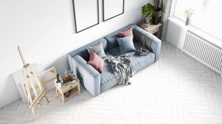 Mock-up frame in home interior backgroundの写真素材