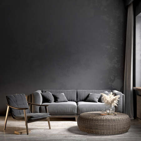 Living room interior in loft, scandinavian styleの写真素材
