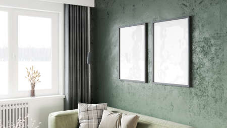 Mock-up frame in home interior backgroundの写真素材