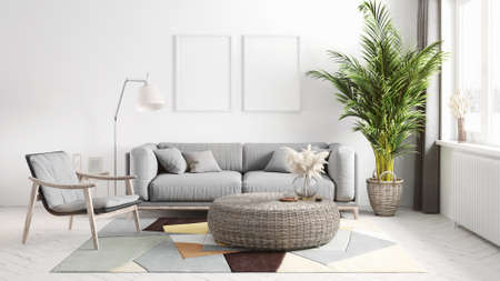 Mock-up frame in home interior backgroundの写真素材