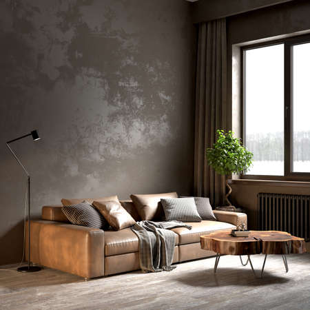 Living room interior in loft, scandinavian styleの写真素材