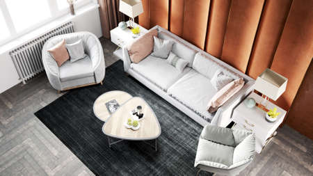 Living room interior in loft, scandinavian styleの写真素材