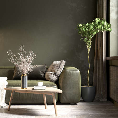 Living room interior in loft, scandinavian styleの写真素材