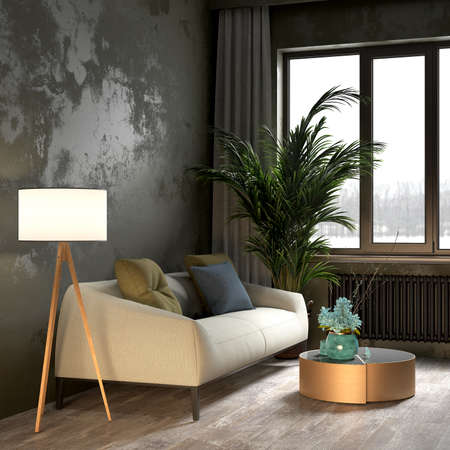 Living room interior in loft, scandinavian styleの写真素材