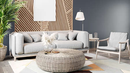 Living room interior in loft, scandinavian styleの写真素材