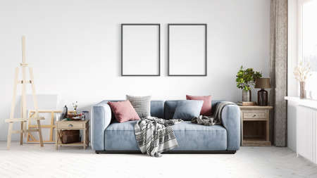 Mock-up frame in home interior backgroundの写真素材