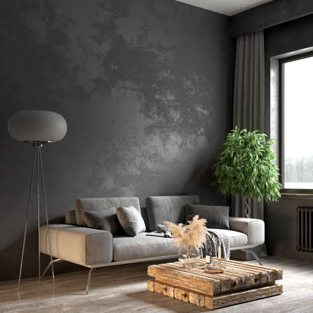 Living room interior in loft, scandinavian styleの写真素材