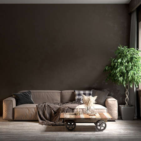 Living room interior in loft, scandinavian styleの写真素材