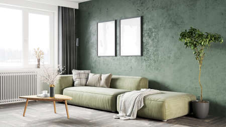 Living room interior in loft, scandinavian styleの写真素材