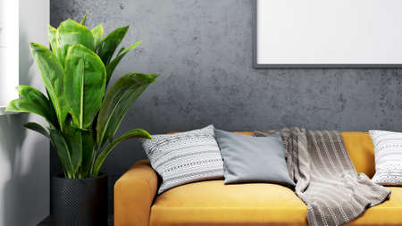 Living room interior in loft, scandinavian styleの写真素材