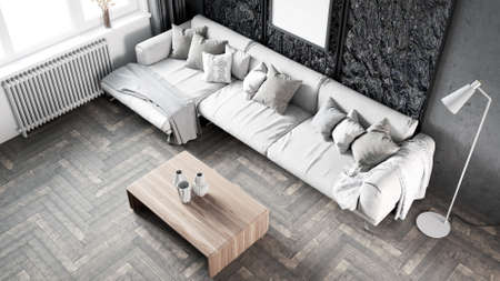 Living room interior in loft, scandinavian styleの写真素材