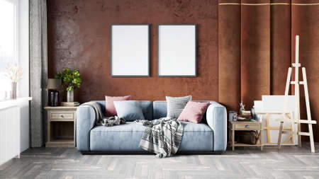 Mock-up frame in home interior backgroundの写真素材
