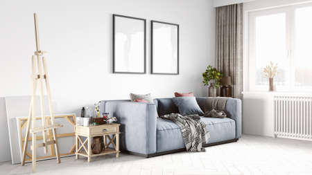 Mock-up frame in home interior backgroundの写真素材