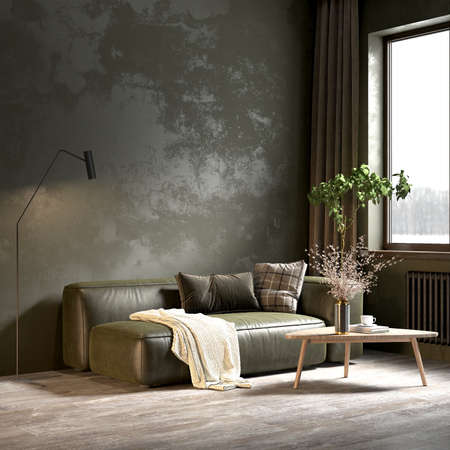 Living room interior in loft, scandinavian styleの写真素材