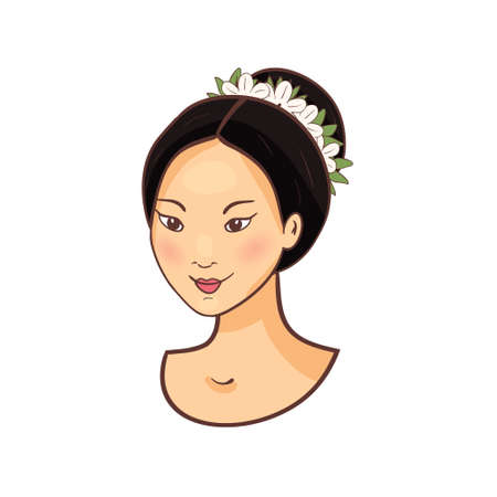 Young smiling beautiful asian woman. Female half turn face girl icon Isolated on a white background.のイラスト素材