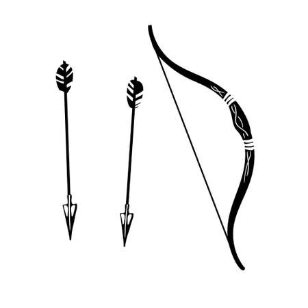 Bow and arrows black silhouette.のイラスト素材