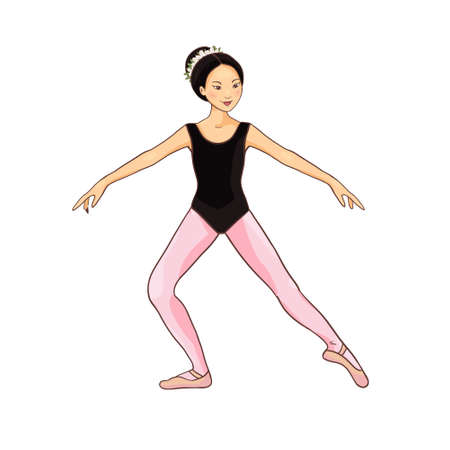 Beauty cute vector Asian ballerina, dance pose.のイラスト素材