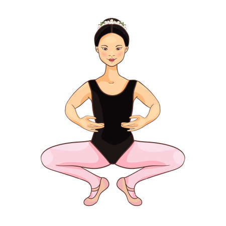Beauty cute vector Asian ballerina, dance pose.のイラスト素材