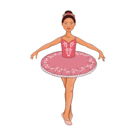 Vector Cute African Ballerina in pink tutu dress.のイラスト素材