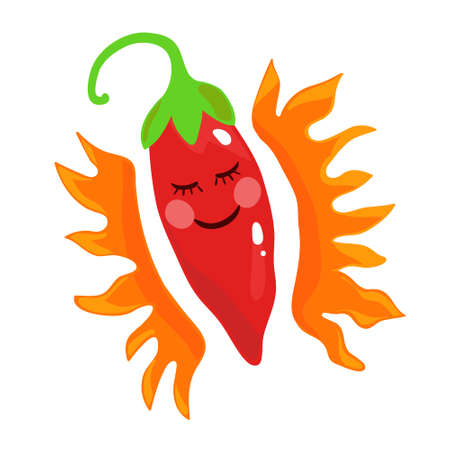Cute red hot sleeping pepper vector flat characterのイラスト素材