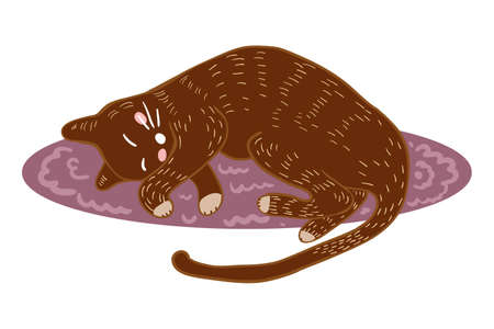 Cute cat sleep on the rug vector illustrationのイラスト素材