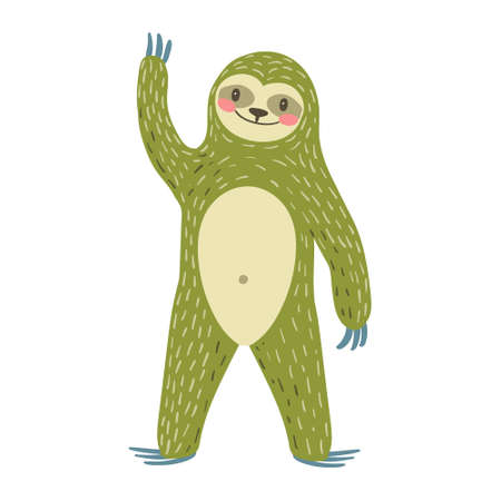 Cute green Three toed sloth Kids vector artのイラスト素材